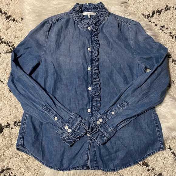 Frame Chambray Ruffle Shirt - Picture 7 of 14